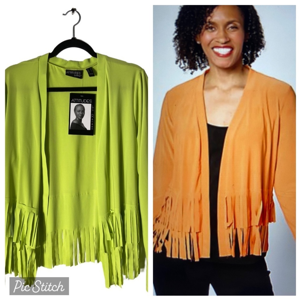 Attitudes By Renee Como Jersey Fringe Jacket Perfect Pear M New